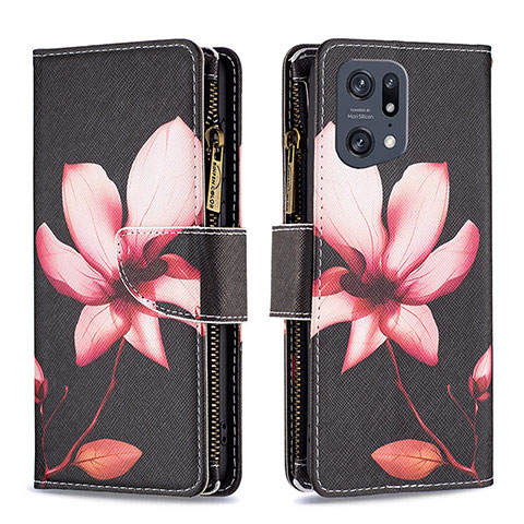 Custodia Portafoglio In Pelle Fantasia Modello Cover con Supporto B04F per Oppo Find X5 Pro 5G Rosso