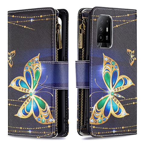 Custodia Portafoglio In Pelle Fantasia Modello Cover con Supporto B04F per Oppo Reno5 Z 5G Nero