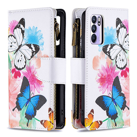 Custodia Portafoglio In Pelle Fantasia Modello Cover con Supporto B04F per Oppo Reno6 5G Colorato