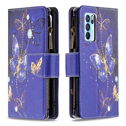 Custodia Portafoglio In Pelle Fantasia Modello Cover con Supporto B04F per Oppo Reno6 Pro 5G India Blu Notte