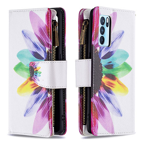 Custodia Portafoglio In Pelle Fantasia Modello Cover con Supporto B04F per Oppo Reno6 Pro 5G India Multicolore