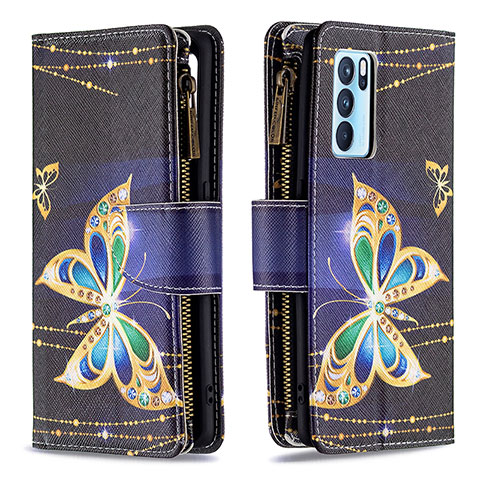 Custodia Portafoglio In Pelle Fantasia Modello Cover con Supporto B04F per Oppo Reno6 Pro 5G India Nero