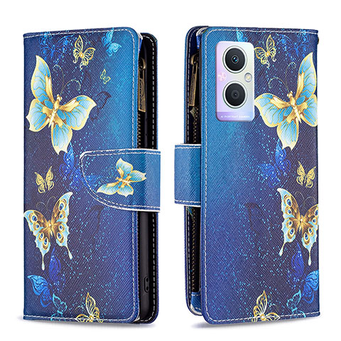 Custodia Portafoglio In Pelle Fantasia Modello Cover con Supporto B04F per Oppo Reno7 Lite 5G Blu