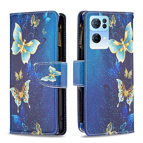 Custodia Portafoglio In Pelle Fantasia Modello Cover con Supporto B04F per Oppo Reno7 Pro 5G Blu