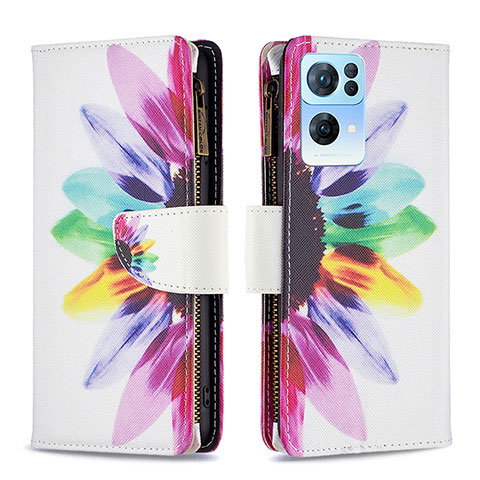 Custodia Portafoglio In Pelle Fantasia Modello Cover con Supporto B04F per Oppo Reno7 Pro 5G Multicolore