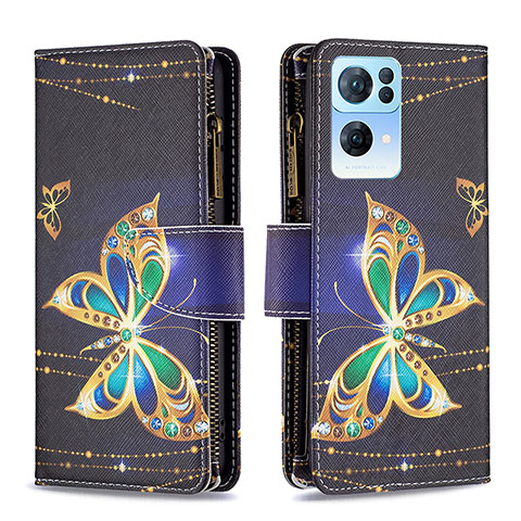 Custodia Portafoglio In Pelle Fantasia Modello Cover con Supporto B04F per Oppo Reno7 Pro 5G Nero