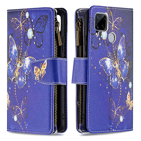 Custodia Portafoglio In Pelle Fantasia Modello Cover con Supporto B04F per Realme 7i RMX2193 Blu Notte