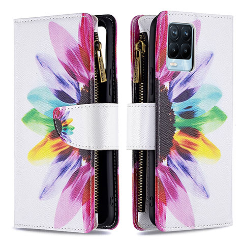 Custodia Portafoglio In Pelle Fantasia Modello Cover con Supporto B04F per Realme 8 4G Multicolore