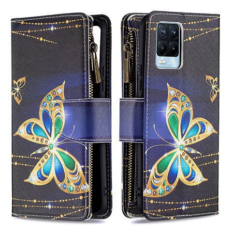 Custodia Portafoglio In Pelle Fantasia Modello Cover con Supporto B04F per Realme 8 4G Nero