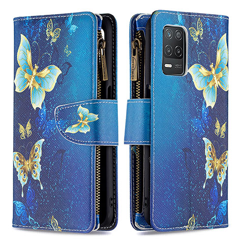 Custodia Portafoglio In Pelle Fantasia Modello Cover con Supporto B04F per Realme 8 5G Blu