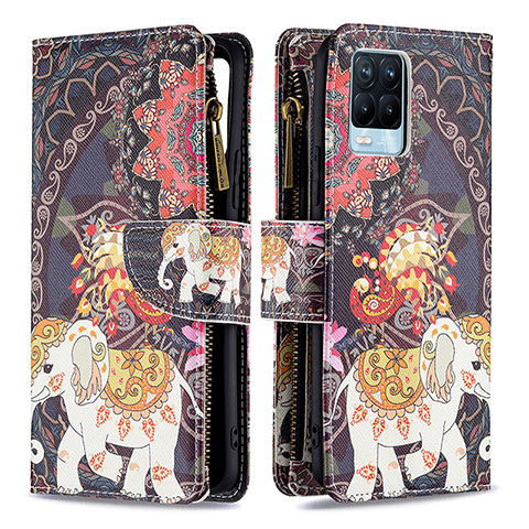 Custodia Portafoglio In Pelle Fantasia Modello Cover con Supporto B04F per Realme 8 Pro Marrone