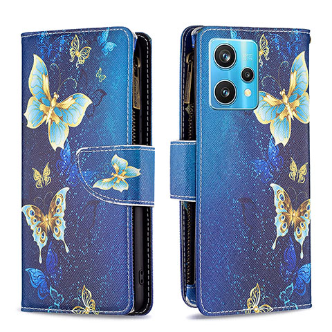 Custodia Portafoglio In Pelle Fantasia Modello Cover con Supporto B04F per Realme 9 4G Blu