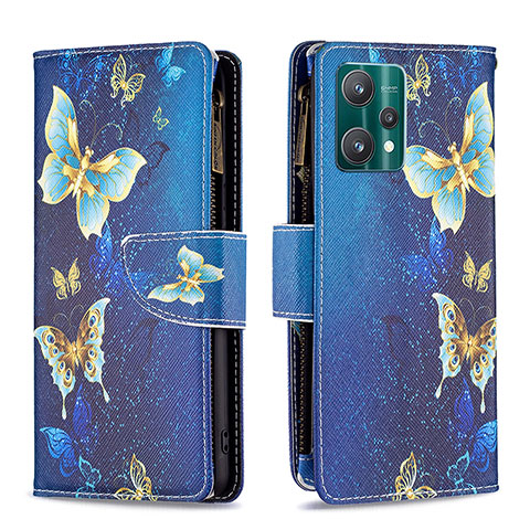 Custodia Portafoglio In Pelle Fantasia Modello Cover con Supporto B04F per Realme 9 5G Blu