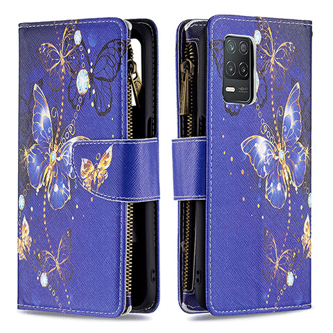 Custodia Portafoglio In Pelle Fantasia Modello Cover con Supporto B04F per Realme 9 5G India Blu Notte