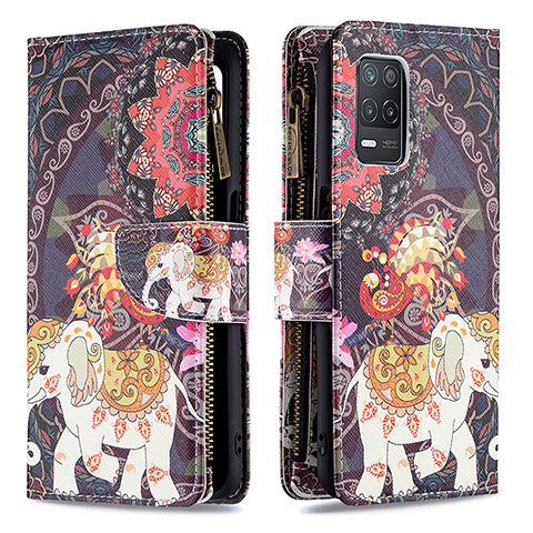 Custodia Portafoglio In Pelle Fantasia Modello Cover con Supporto B04F per Realme 9 5G India Marrone