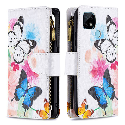 Custodia Portafoglio In Pelle Fantasia Modello Cover con Supporto B04F per Realme C21 Colorato