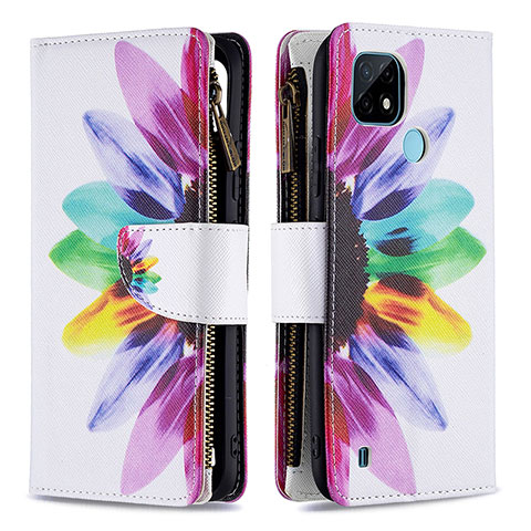 Custodia Portafoglio In Pelle Fantasia Modello Cover con Supporto B04F per Realme C21 Multicolore