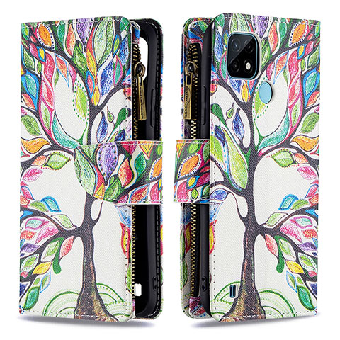 Custodia Portafoglio In Pelle Fantasia Modello Cover con Supporto B04F per Realme C21 Verde