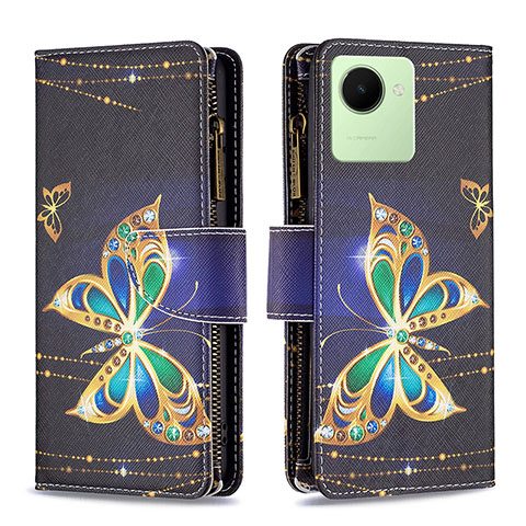 Custodia Portafoglio In Pelle Fantasia Modello Cover con Supporto B04F per Realme C30s Nero