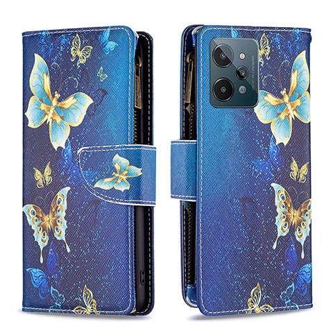 Custodia Portafoglio In Pelle Fantasia Modello Cover con Supporto B04F per Realme C31 Blu