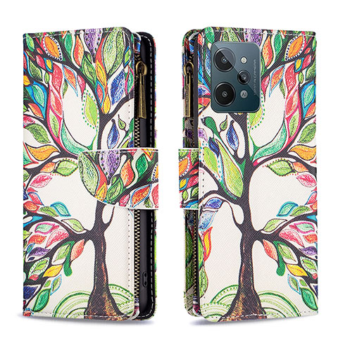 Custodia Portafoglio In Pelle Fantasia Modello Cover con Supporto B04F per Realme C31 Verde