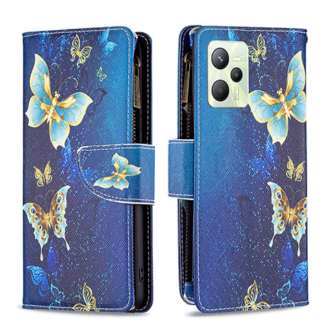 Custodia Portafoglio In Pelle Fantasia Modello Cover con Supporto B04F per Realme C35 Blu