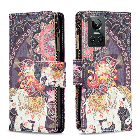 Custodia Portafoglio In Pelle Fantasia Modello Cover con Supporto B04F per Realme GT Neo3 5G Marrone