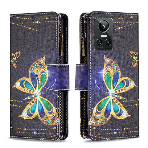 Custodia Portafoglio In Pelle Fantasia Modello Cover con Supporto B04F per Realme GT Neo3 5G Nero