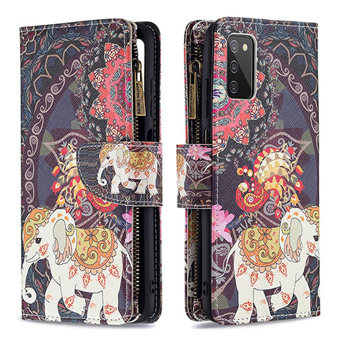 Custodia Portafoglio In Pelle Fantasia Modello Cover con Supporto B04F per Samsung Galaxy A02s Marrone