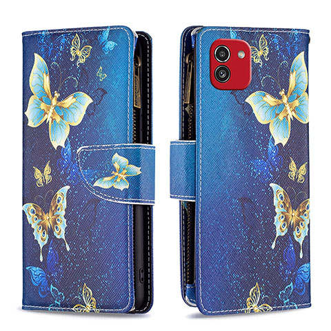 Custodia Portafoglio In Pelle Fantasia Modello Cover con Supporto B04F per Samsung Galaxy A03 Blu