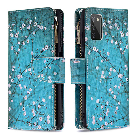 Custodia Portafoglio In Pelle Fantasia Modello Cover con Supporto B04F per Samsung Galaxy A03s Ciano