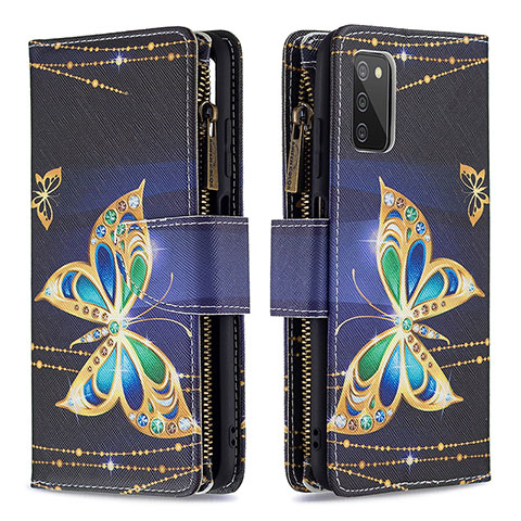 Custodia Portafoglio In Pelle Fantasia Modello Cover con Supporto B04F per Samsung Galaxy A03s Nero