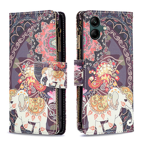 Custodia Portafoglio In Pelle Fantasia Modello Cover con Supporto B04F per Samsung Galaxy A04 4G Marrone