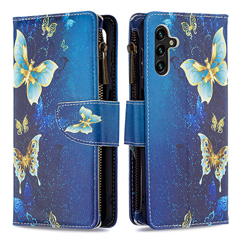 Custodia Portafoglio In Pelle Fantasia Modello Cover con Supporto B04F per Samsung Galaxy A04s Blu