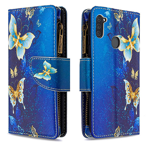 Custodia Portafoglio In Pelle Fantasia Modello Cover con Supporto B04F per Samsung Galaxy A11 Blu