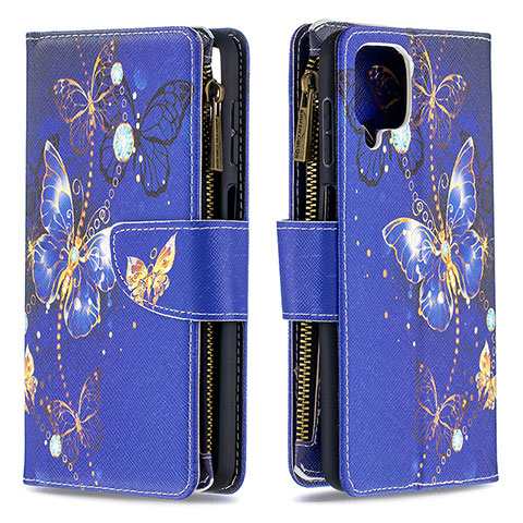 Custodia Portafoglio In Pelle Fantasia Modello Cover con Supporto B04F per Samsung Galaxy A12 Blu Notte