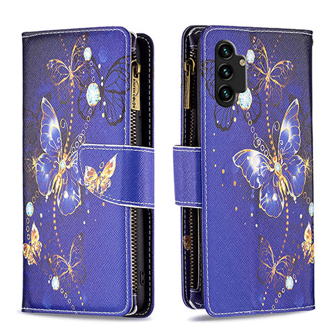 Custodia Portafoglio In Pelle Fantasia Modello Cover con Supporto B04F per Samsung Galaxy A13 4G Blu Notte