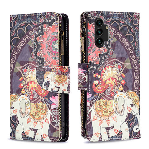 Custodia Portafoglio In Pelle Fantasia Modello Cover con Supporto B04F per Samsung Galaxy A13 4G Marrone