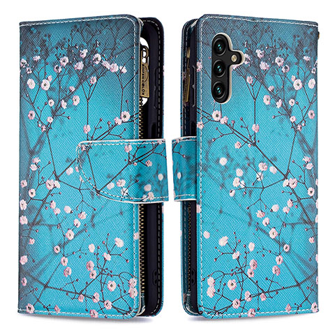 Custodia Portafoglio In Pelle Fantasia Modello Cover con Supporto B04F per Samsung Galaxy A13 5G Ciano