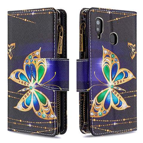 Custodia Portafoglio In Pelle Fantasia Modello Cover con Supporto B04F per Samsung Galaxy A20 Nero