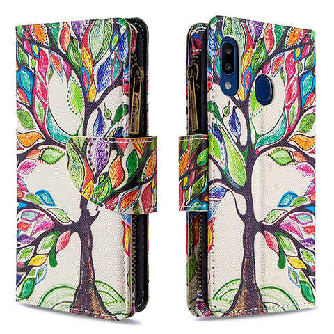 Custodia Portafoglio In Pelle Fantasia Modello Cover con Supporto B04F per Samsung Galaxy A20e Verde