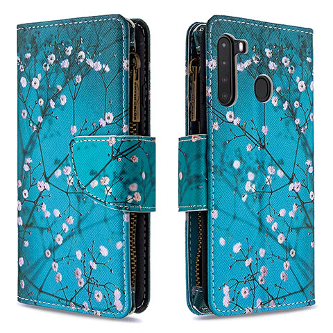 Custodia Portafoglio In Pelle Fantasia Modello Cover con Supporto B04F per Samsung Galaxy A21 Ciano