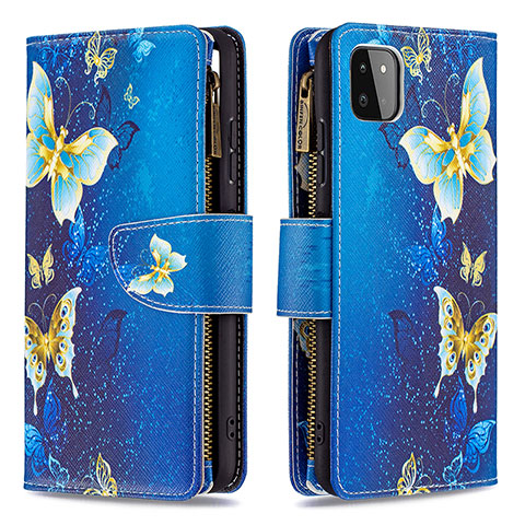 Custodia Portafoglio In Pelle Fantasia Modello Cover con Supporto B04F per Samsung Galaxy A22s 5G Blu