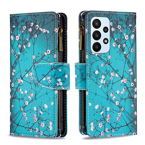 Custodia Portafoglio In Pelle Fantasia Modello Cover con Supporto B04F per Samsung Galaxy A23 4G Ciano