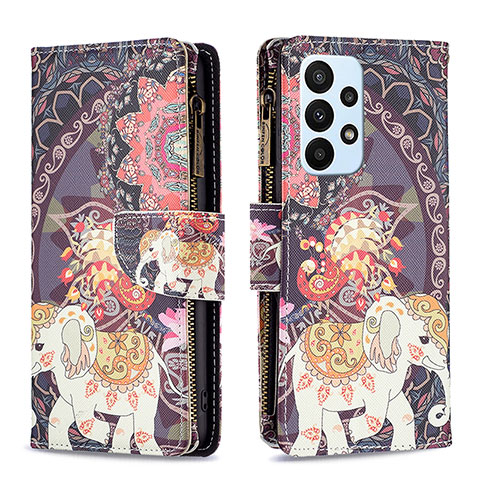 Custodia Portafoglio In Pelle Fantasia Modello Cover con Supporto B04F per Samsung Galaxy A23 4G Marrone