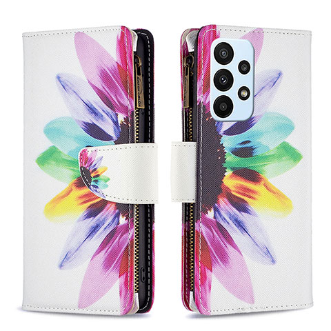 Custodia Portafoglio In Pelle Fantasia Modello Cover con Supporto B04F per Samsung Galaxy A23 4G Multicolore