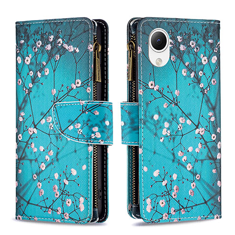 Custodia Portafoglio In Pelle Fantasia Modello Cover con Supporto B04F per Samsung Galaxy A23s Ciano