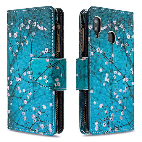 Custodia Portafoglio In Pelle Fantasia Modello Cover con Supporto B04F per Samsung Galaxy A30 Ciano