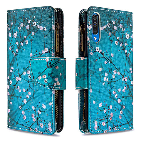 Custodia Portafoglio In Pelle Fantasia Modello Cover con Supporto B04F per Samsung Galaxy A30S Ciano