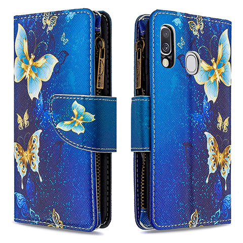 Custodia Portafoglio In Pelle Fantasia Modello Cover con Supporto B04F per Samsung Galaxy A40 Blu